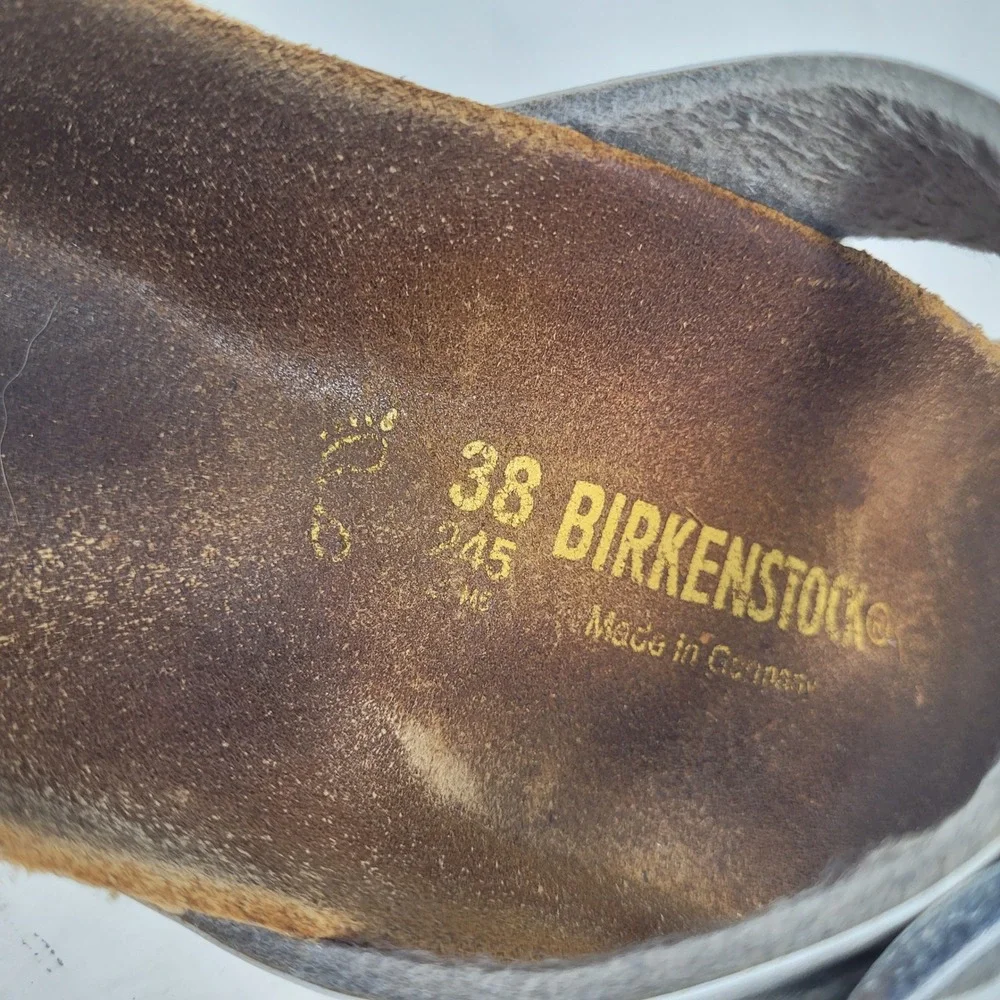 Birkenstock Mayari Sandals EU38 US7 Silver Birko Flor Slides Slip On Comfort
